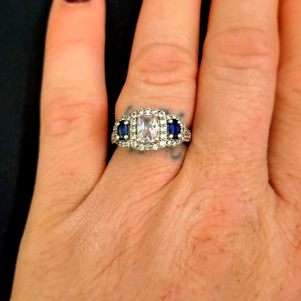 Solid sterling silver Sapphire CZ wedding ring